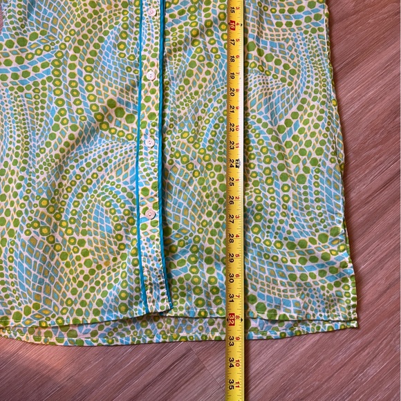 Trina Turk Green Yellow Button Front Shirt Dress Size Large cotton belted - Picture 8 of 8